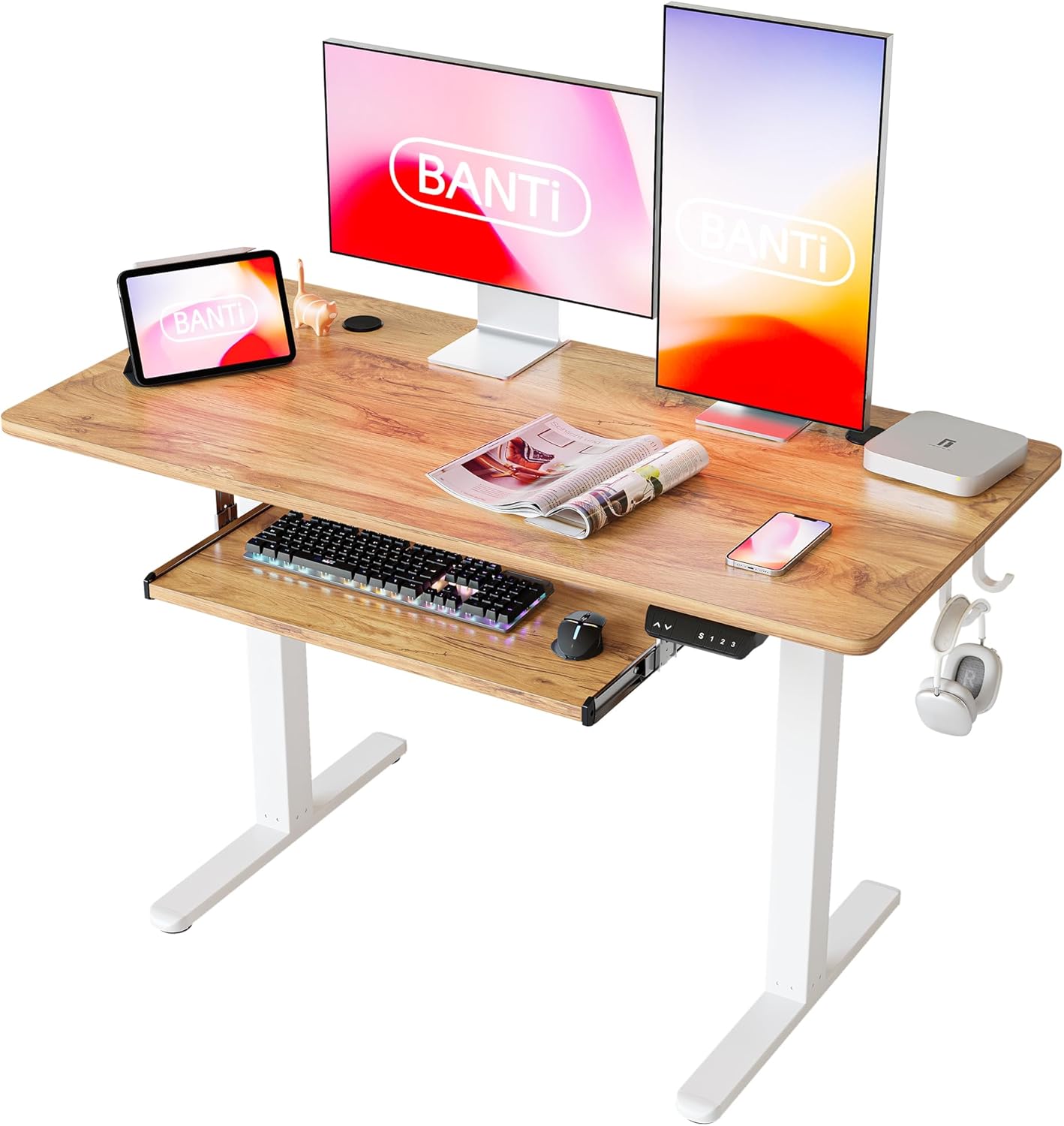 BANTI Escritorio de pie de 48 x 24 pulgadas, altura ajustable con bandeja para teclado, escritorio elevador, escritorio de pie para oficina en casa