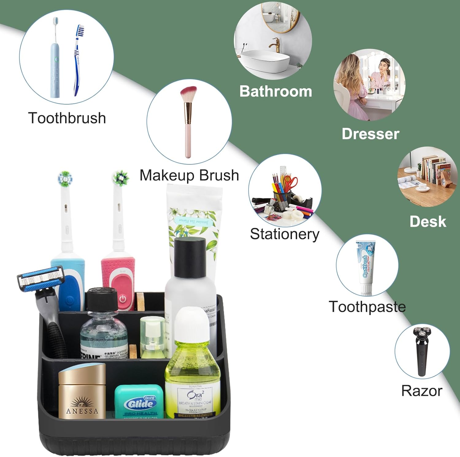 Chintu Portacepillos de dientes para baño, organizador de encimera de baño, soporte eléctrico para cepillado de dientes, 6 ranuras para organización