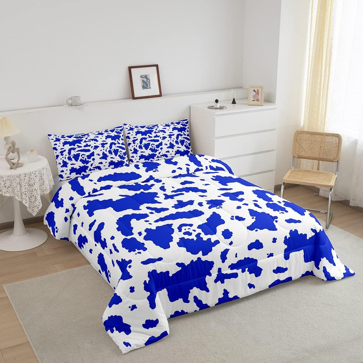 Erosebridal Juego de edredón de piel de vaca azul marino, animales de granja, tamaño Queen, juego de ropa de cama con estampado de vaca de las