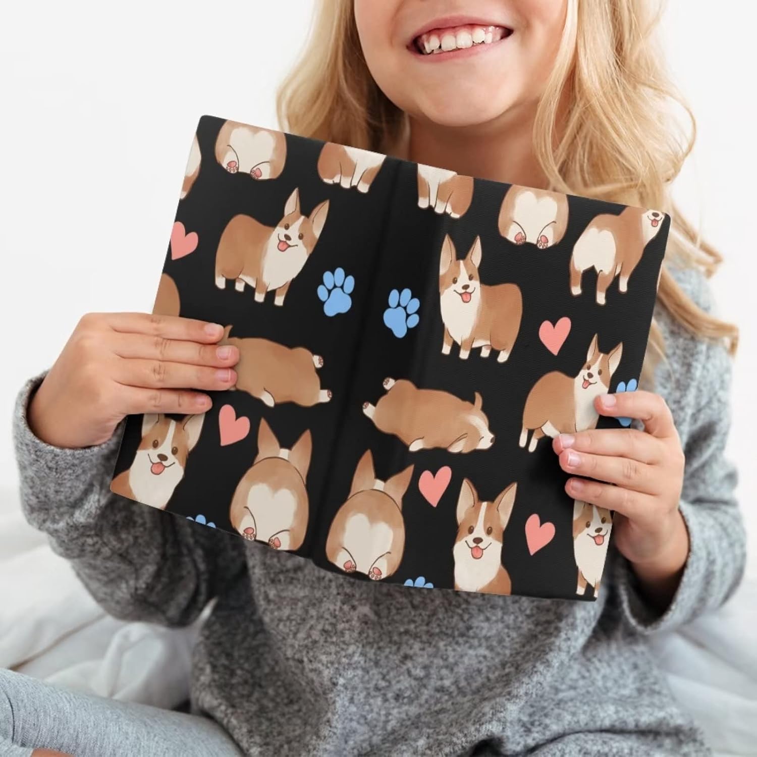 FOR U DESIGNS Lindas fundas para libros de perro Corgi, fundas elásticas para libros de texto, fundas de libros duros, diseño reutilizable, fundas