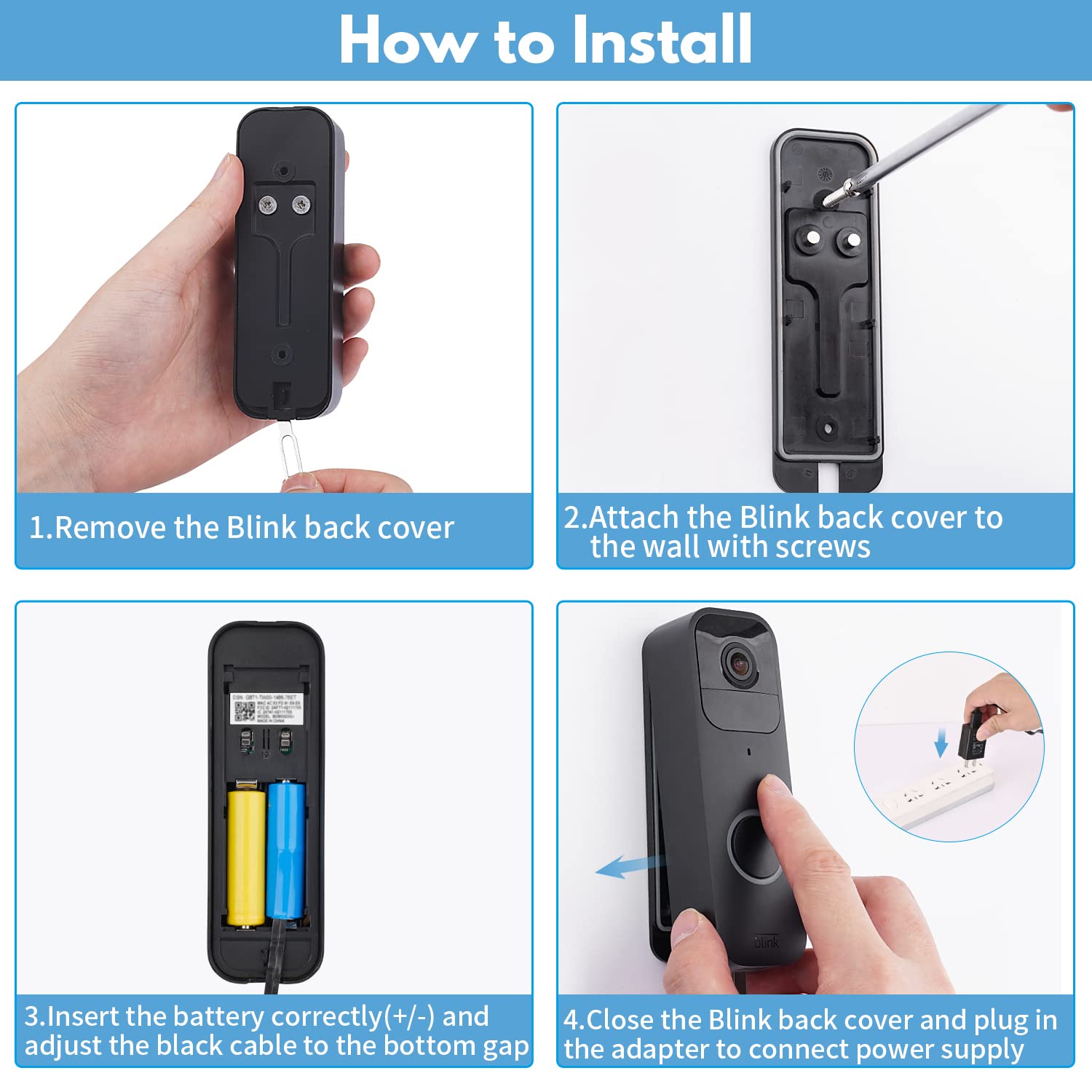 ALERTCAM Adaptador de corriente para timbre de video Blink (batería de reemplazo), transformador de timbre con cable resistente a la intemperie de