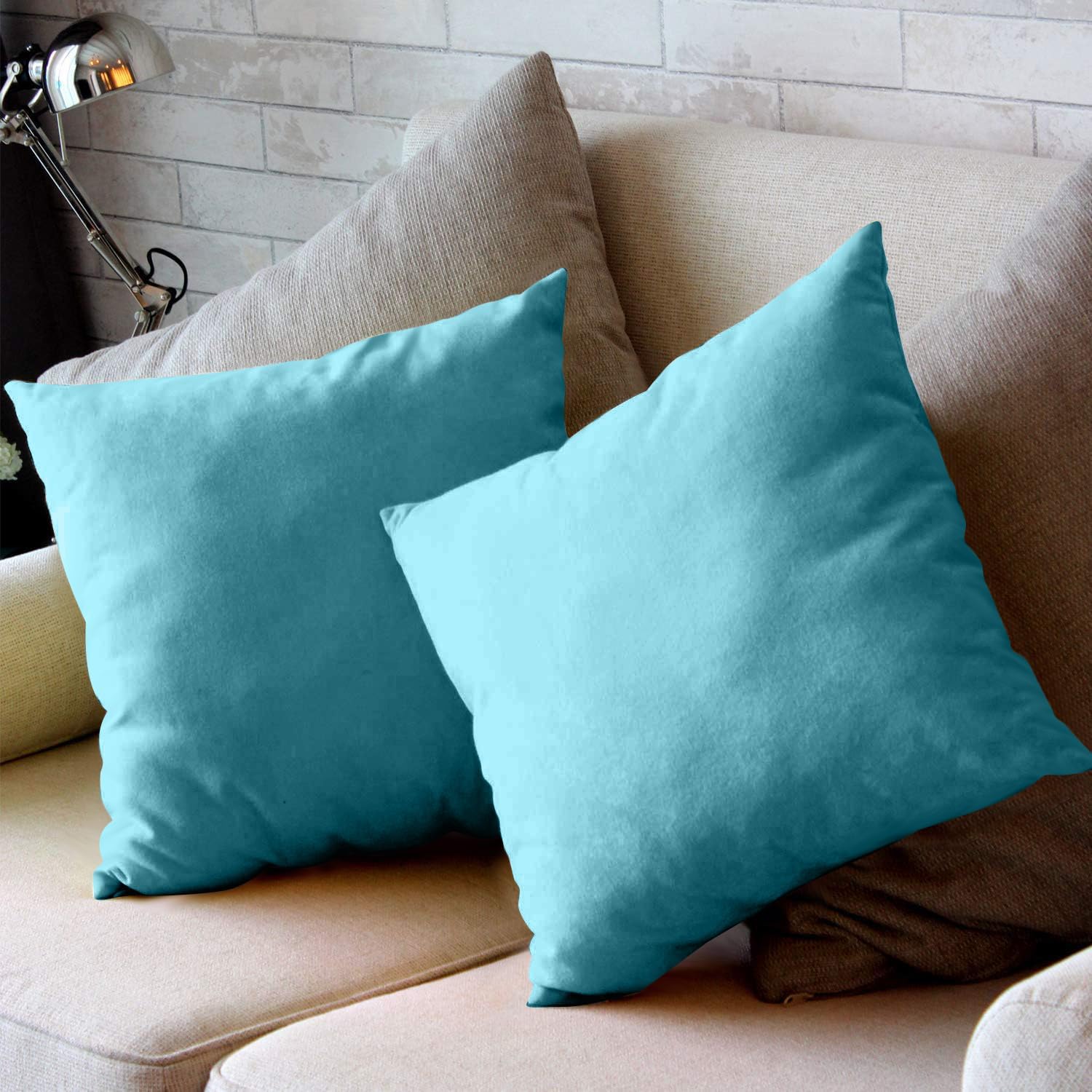 Fundas de almohada decorativas de terciopelo, paquete de 2 fundas de almohada ultra suaves de color verde claro de 18 x 18 pulgadas para sofá,