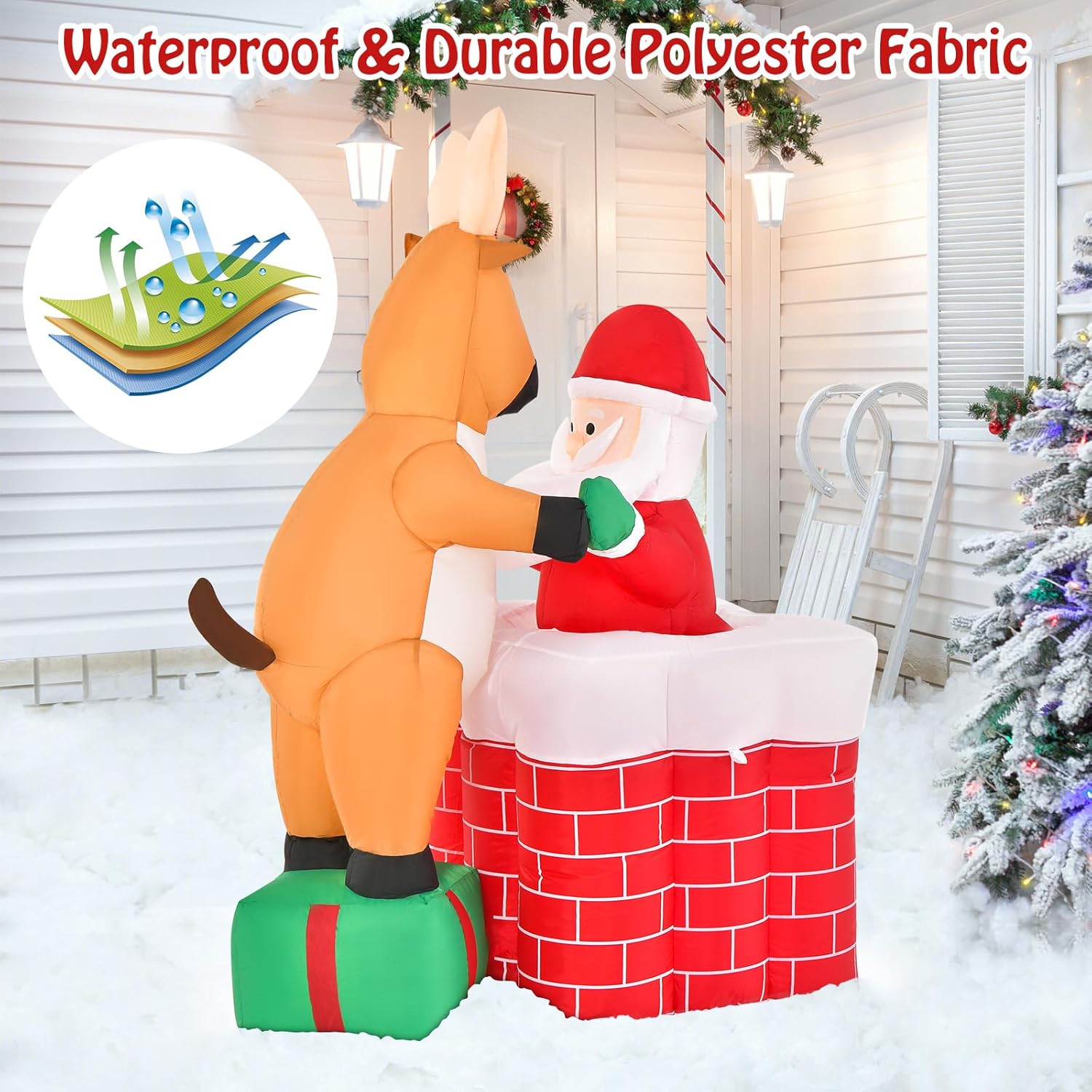 Tangkula Chimenea inflable de Navidad de 5 pies con reno de pie en una caja de regalo, decoración de Navidad inflable con luces LED integradas para