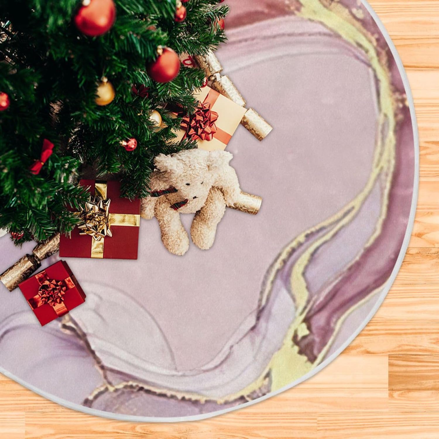 Pink and Golden Marble Pattern Christmas Treeskirt, Cozy Christmas Decor, Machine Washable Christmas Tree Skirt, Small Christmas Tree Skirt for 3ft