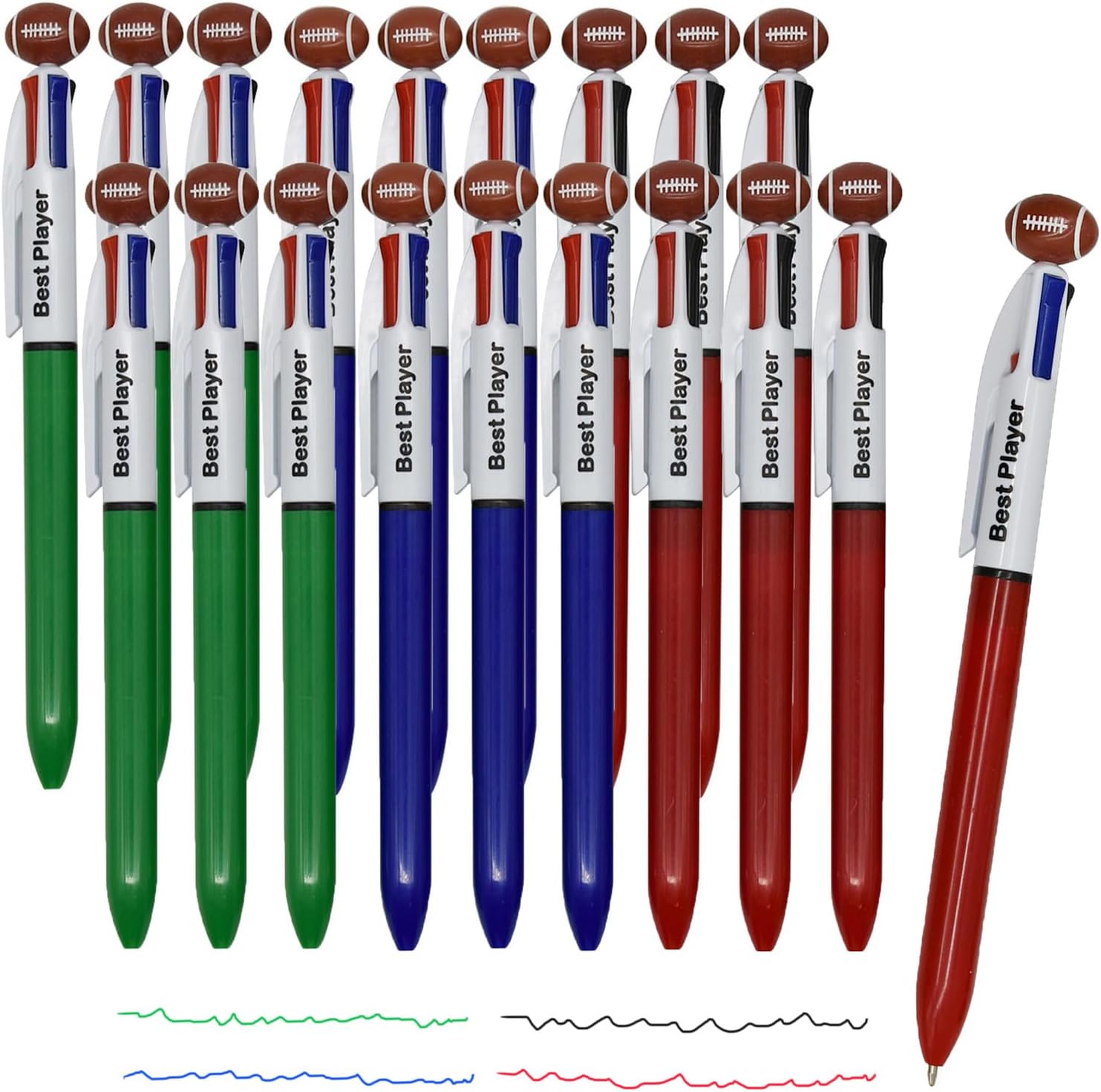 Maydahui 30 bolígrafos de fútbol de rugby multicolor, retráctiles, 4 en 1, bolígrafos de colores geniales para deportes, 4 bolígrafos de colores