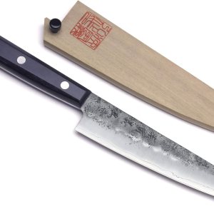 Yoshihiro Cuchillo utilitario de acero inoxidable Nashiji Ginsan de alto carbono resistente a las manchas (5.3 pulgadas (5.315 in) y Saya) Yoshihiro Cuchillo utilitario de acero inoxidable Nashiji Ginsan de alto carbono resistente a las manchas (5.3 pulgadas (5.315 in) y Saya)
