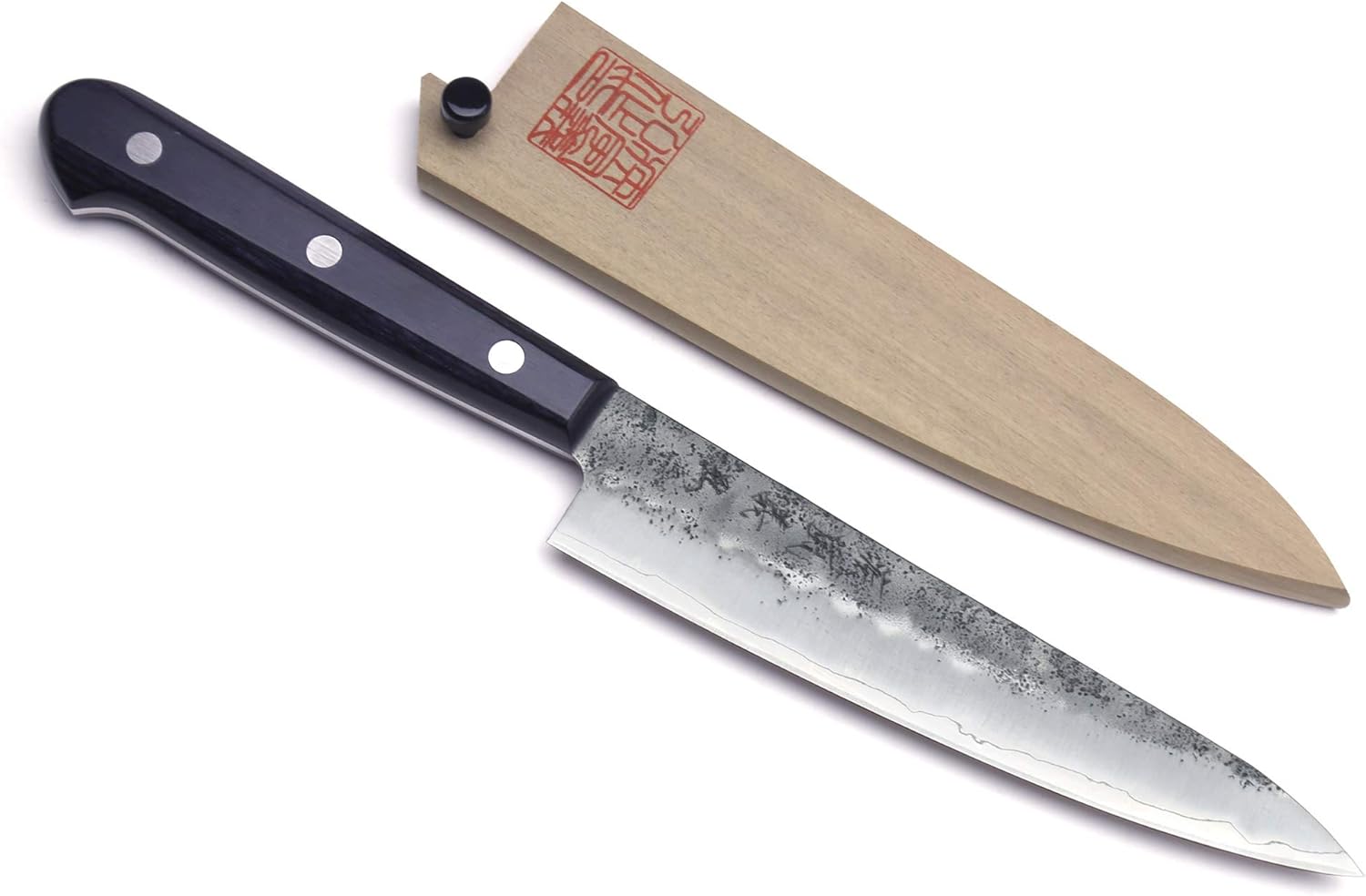 Yoshihiro Cuchillo utilitario de acero inoxidable Nashiji Ginsan de alto carbono resistente a las manchas (5.3 pulgadas (5.315 in) y Saya)