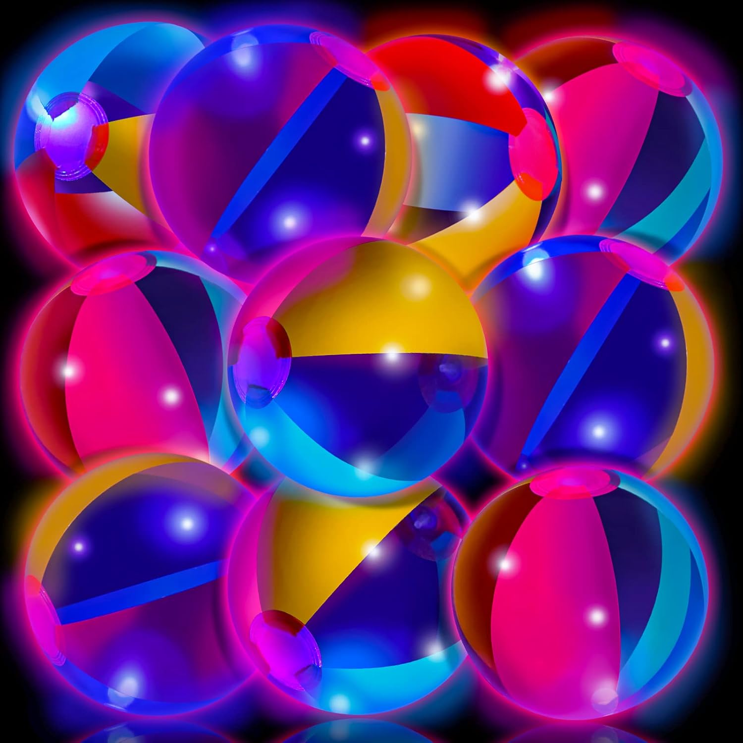 Zhanmai Bola de playa flotante e inflable que brilla en la oscuridad, color arcoíris de 9 pulgadas, de inflado a desinflado, para verano, piscina,