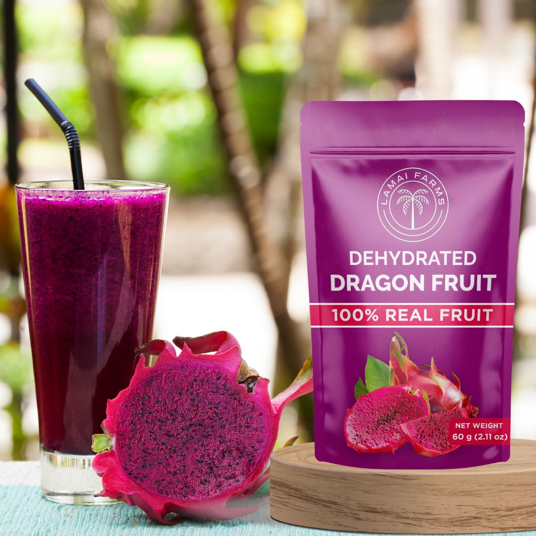 Rebanadas de fruta de dragón seco (2.11 onzas), superalimento  Suave y masticable con semillas crujientes!  Sin azúcar añadido  Saludable  Vegano