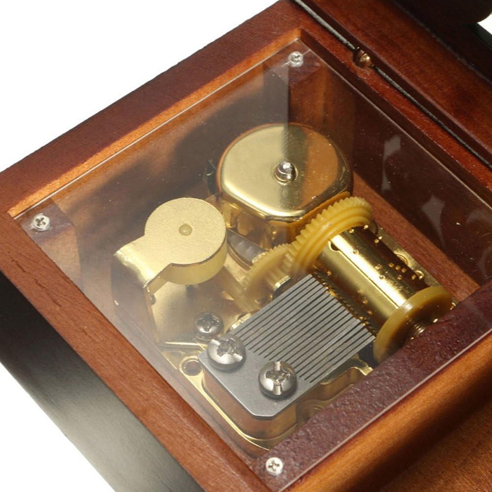 Caja musical de madera grabada antigua, caja musical de piel Elise, con movimiento chapado en oro, rectángulo