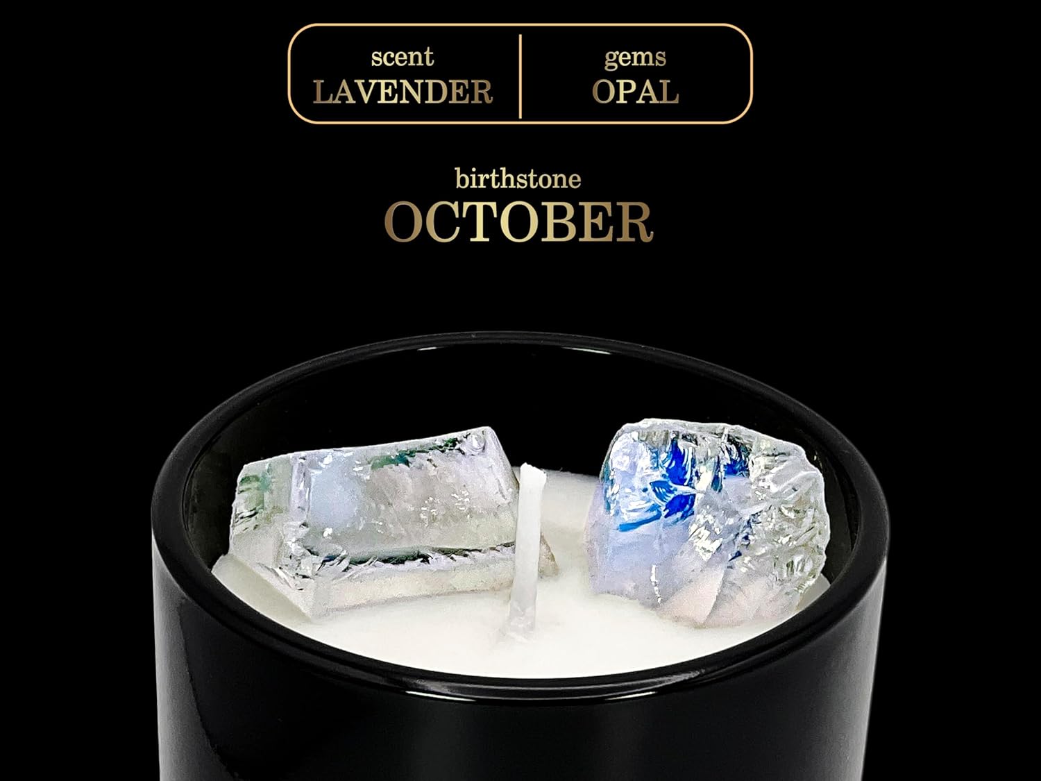 Vela de cristal perfumada orgánica, piedra preciosa de ópalo, regalo de piedra natal de octubre, signo del zodiaco Libra y Escorpio, cera de soja