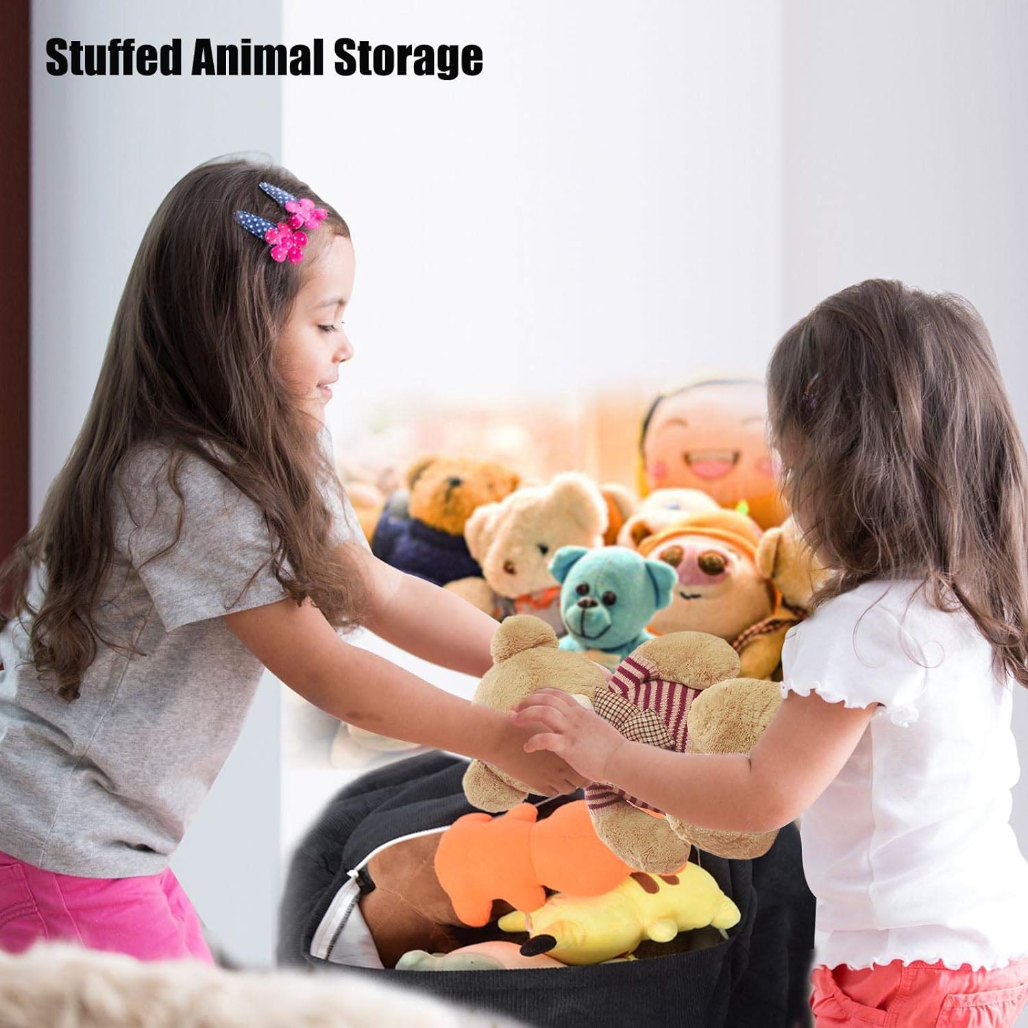 Kisoy – Funda para puf de almacenamiento de animales de peluche (sin relleno), lavable, ultrasuave, para organizar juguetes de peluche o textiles,