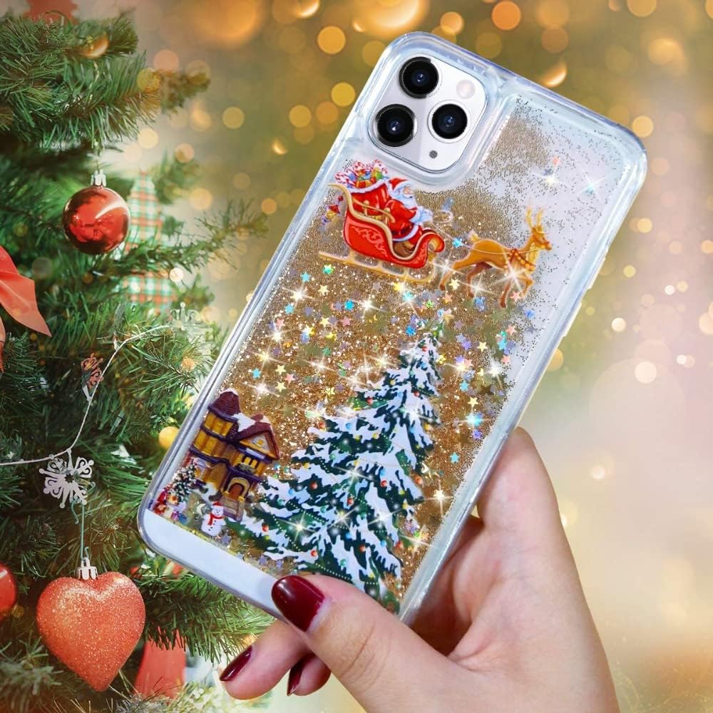 Topwin Funda para iPhone 13 de 6.1 pulgadas, diseño de arena movediza de 6.1 pulgadas, líquido flotante con purpurina brillante, muñeco de nieve,