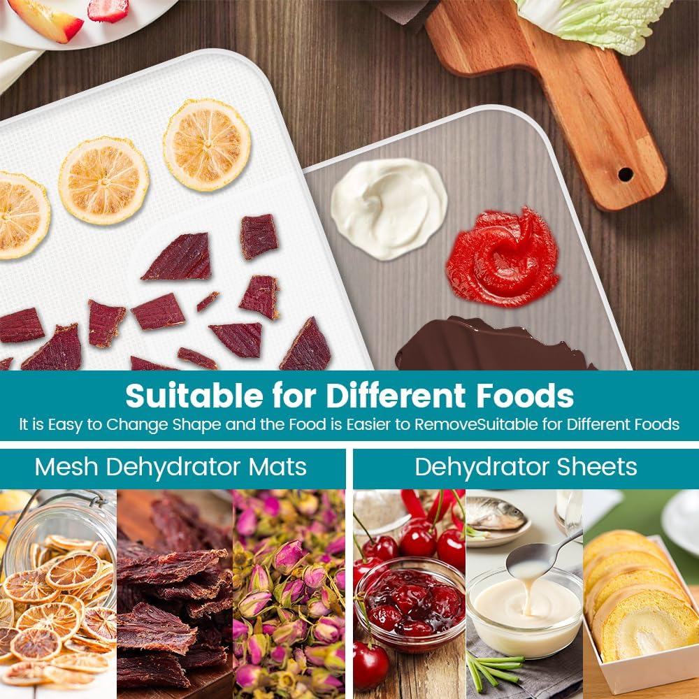 8 bandejas deshidratadoras de alimentos de silicona con borde, 8 alfombrillas deshidratadoras de malla, hojas deshidratadoras de silicona