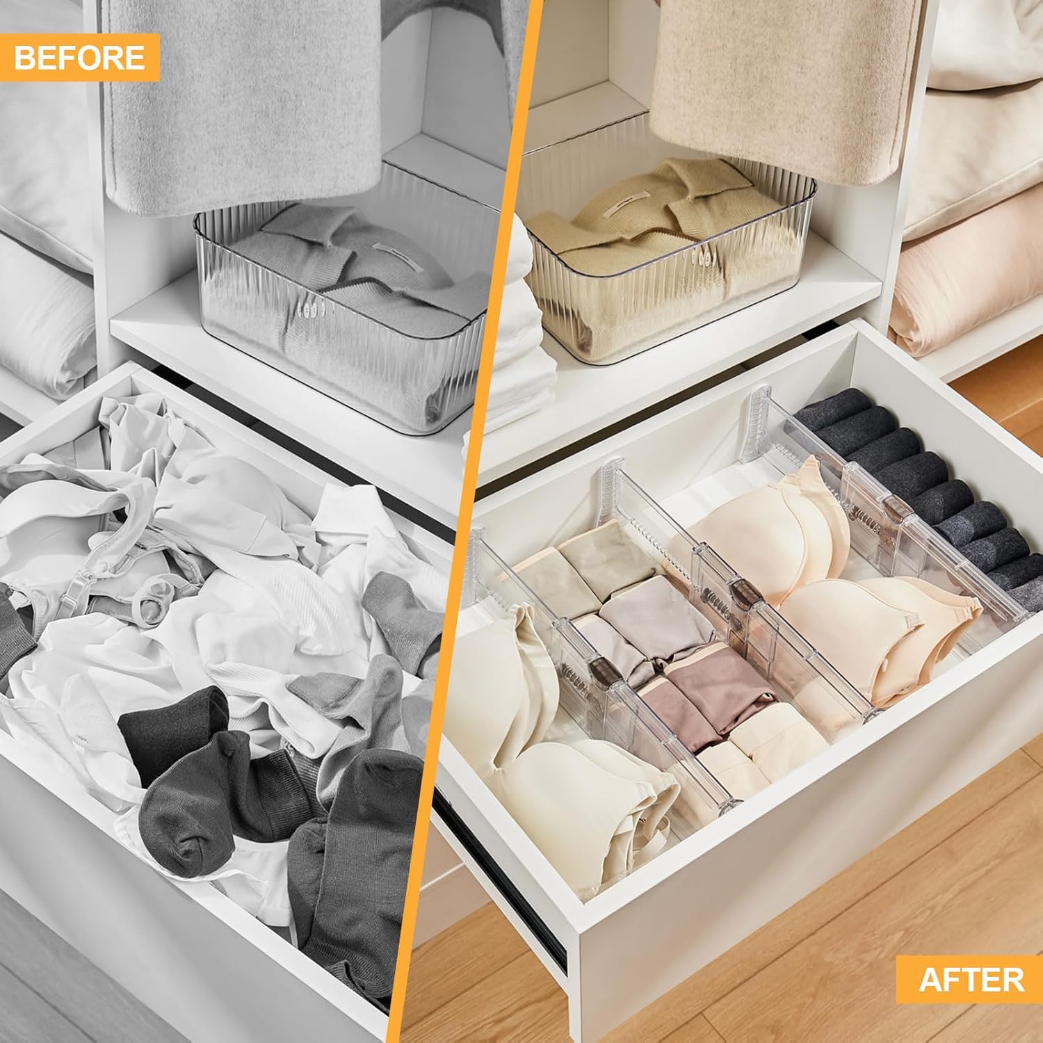 Organizador de cajones, separador de aparador expandible, divisor de cajones ajustable para ropa, utensilios de cocina, dormitorio, estantería, con