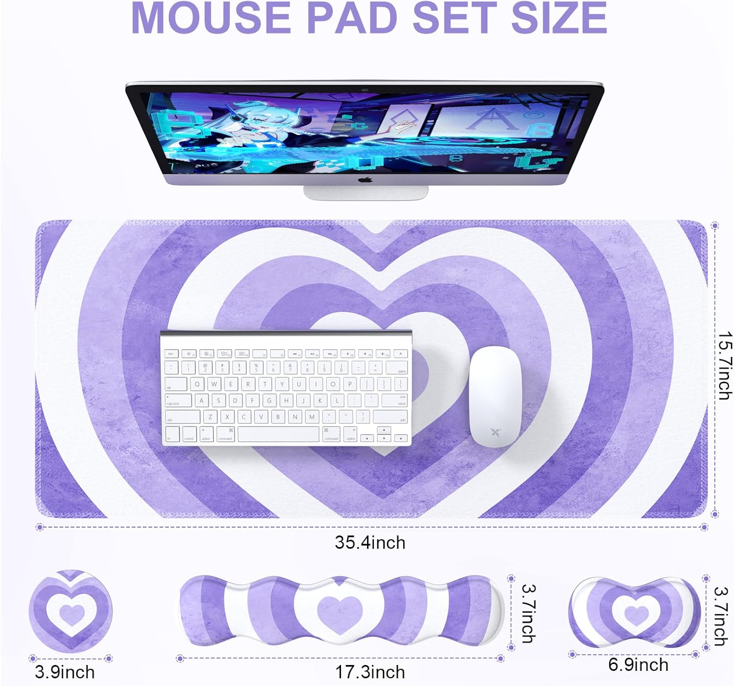 iLeadon Juego de alfombrillas para mouse, alfombrilla de escritorio + alfombrilla para mouse con reposamuñecas + reposamuñecas para teclado +