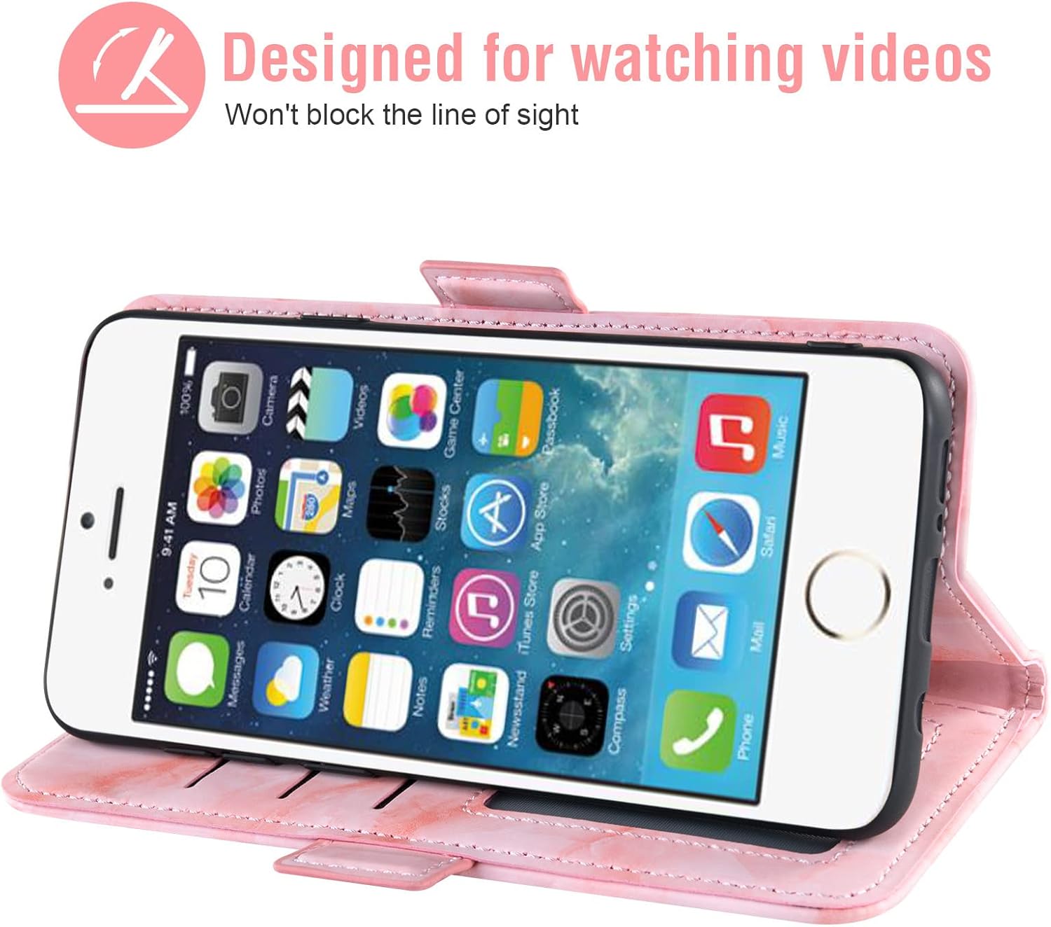 Asuwish Funda compatible con iPhone 5S 5 SE 2016 5SE y protector de pantalla de vidrio templado, tarjetero con función atril de mármol para iPhone