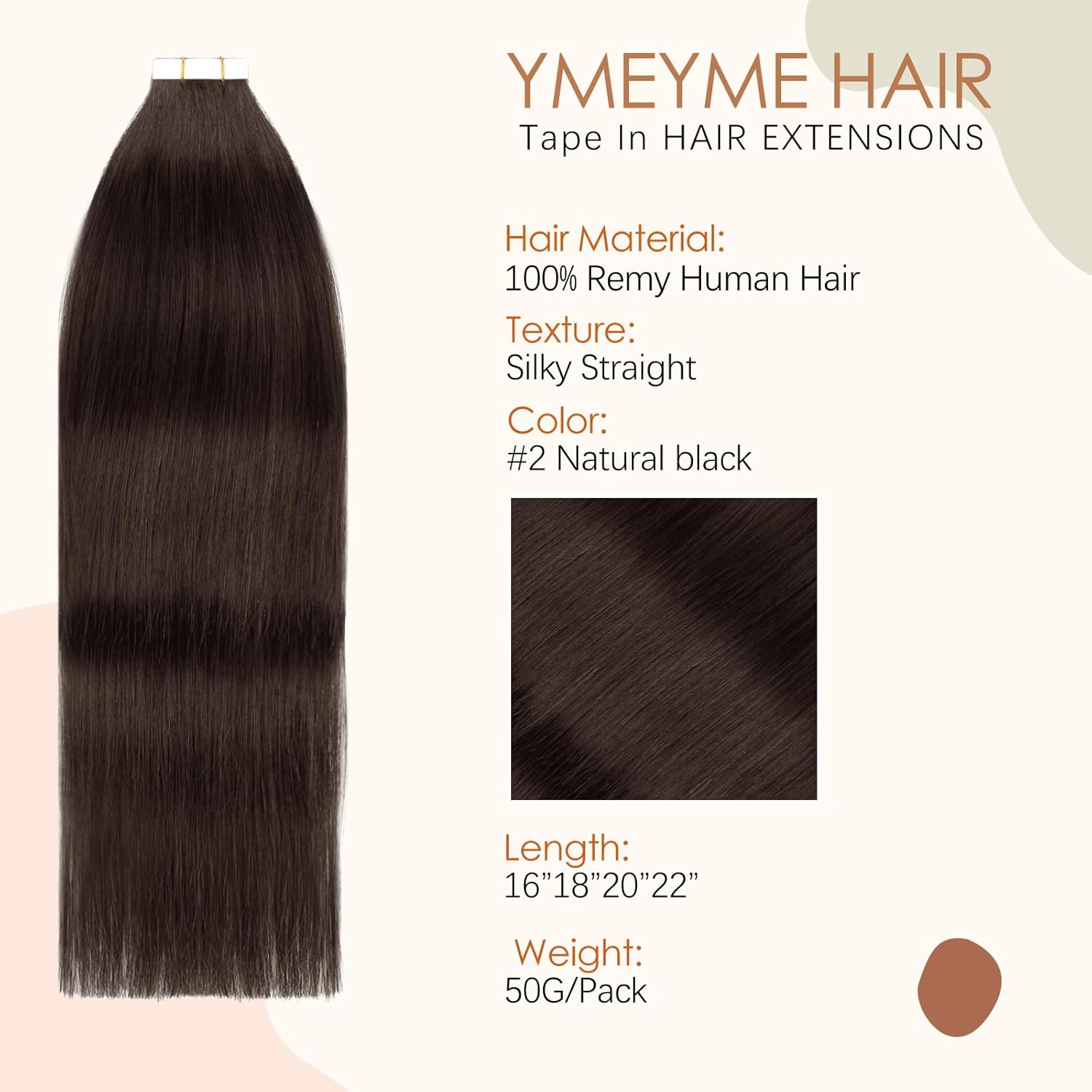 YMEYME Extensiones de cabello humano con cinta, color marrón oscuro, cabello humano real, 2 extensiones de trama de piel lacio, sin costuras, 0