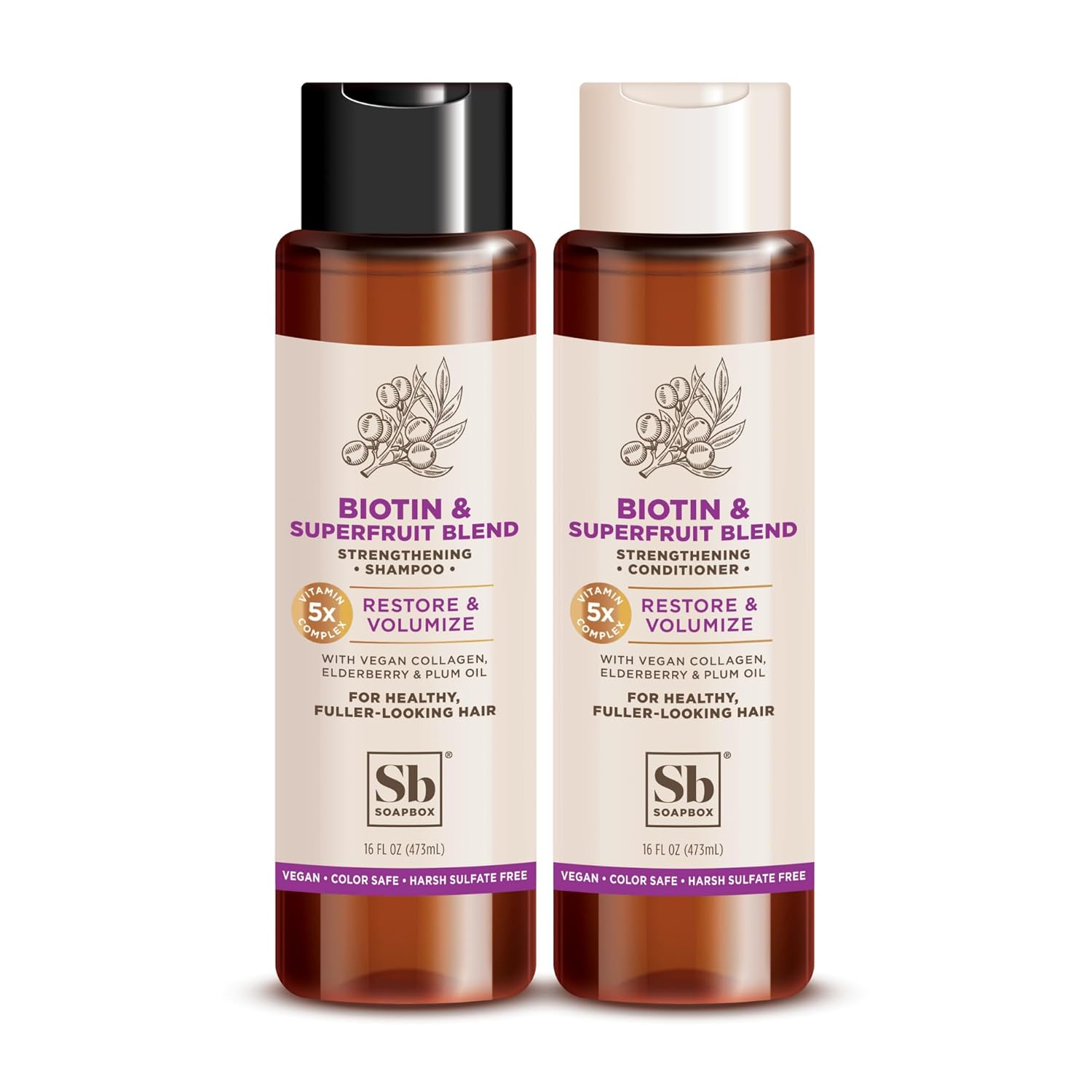 Soapbox Biotin & Superfruit – Juego de champú y acondicionador con colágeno vegano, aloe y manteca de karité, paquete de 2 sin sulfato, sin