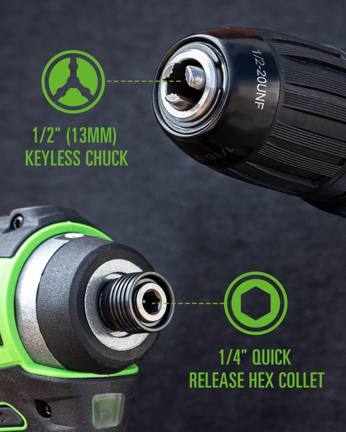 Greenworks Kit combinado de taladrodestornillador sin escobillas de 24 V + impulsor de impacto, baterías y cargador incluidos, con juego de brocas