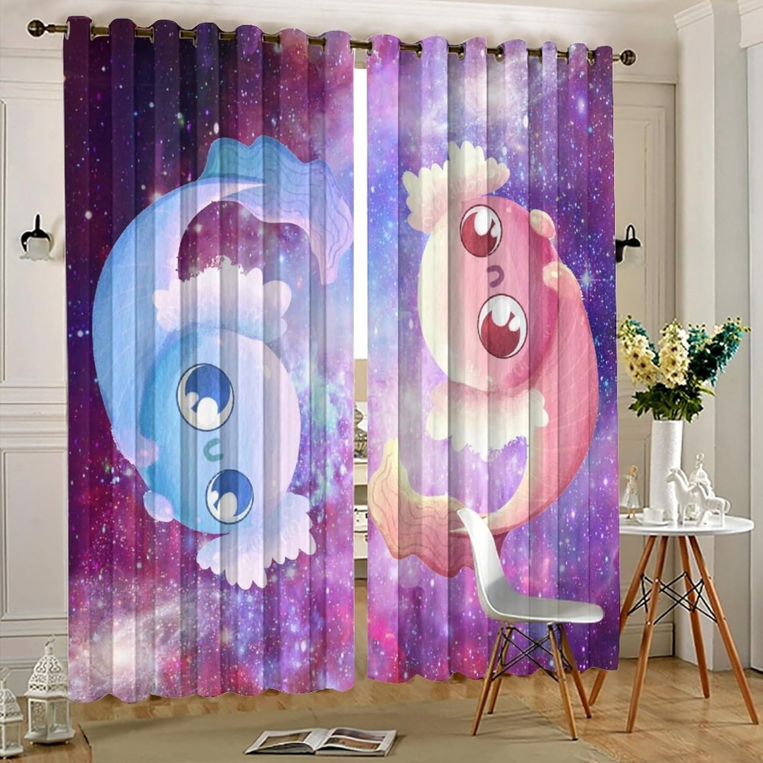Cortina opaca abstracta de ajolote colorido con ojales, diseño de ajolote con ojales, aislamiento térmico, para dormitorio, sala de estar, 2 paneles