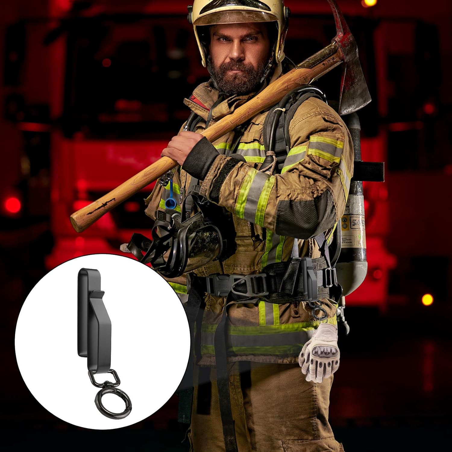 Llavero de cinturón de alta resistencia, de acero inoxidable, negro, para hombres, clip táctico con llaveros para cinturones de 1.5 a 2.25 pulgadas