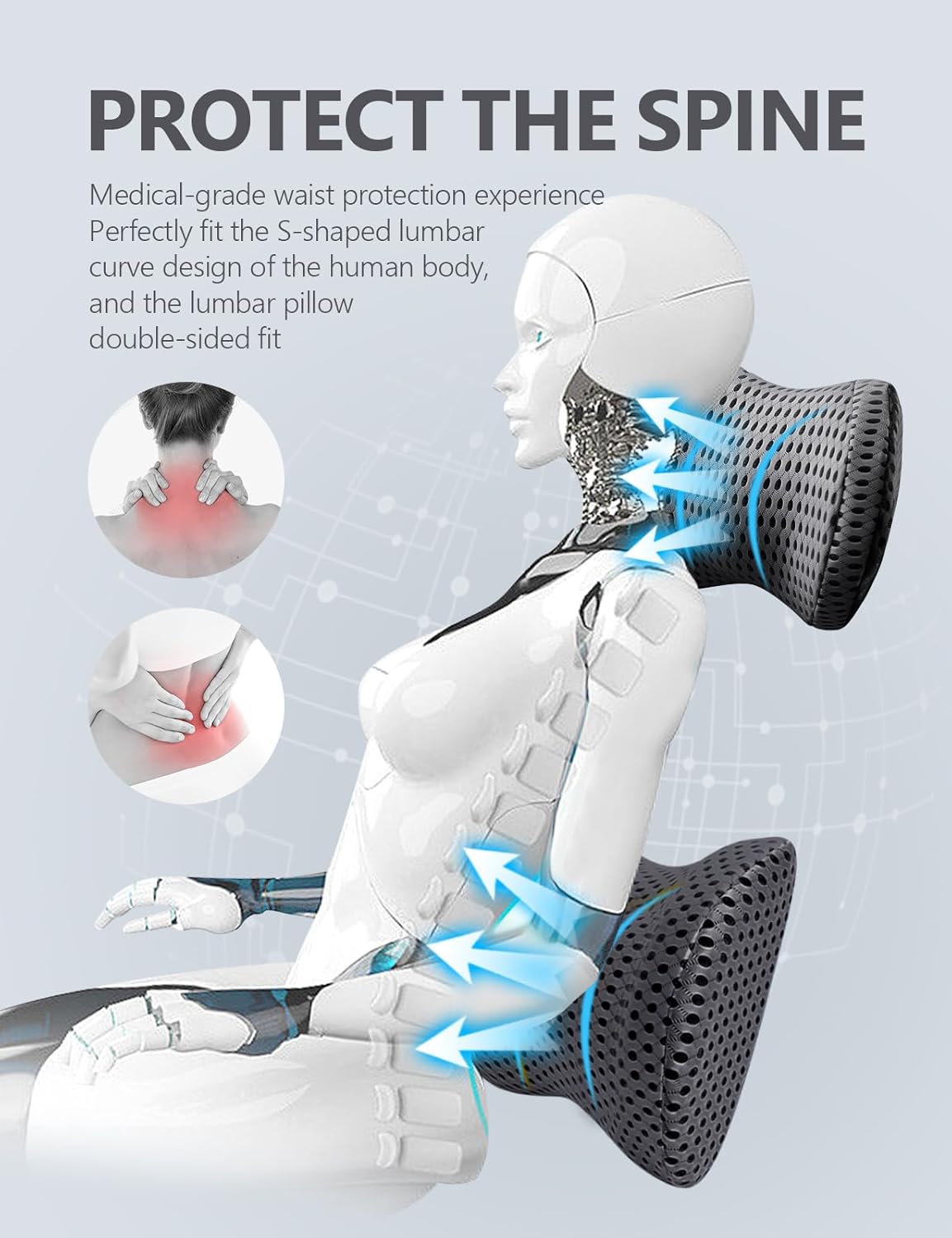 Almohada de apoyo lumbar y almohada cervical, almohadas cervicales ergonómicas de espuma viscoelástica para aliviar el dolor de cuello bajo,