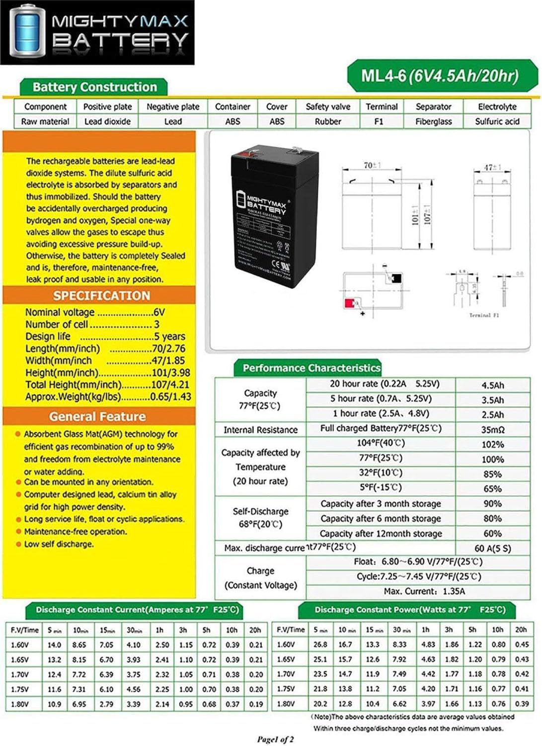 Batería de 6 V 4.5 AH sustituye a la clavija Perego Rocky Rocky Horse ED091-paquete de 4