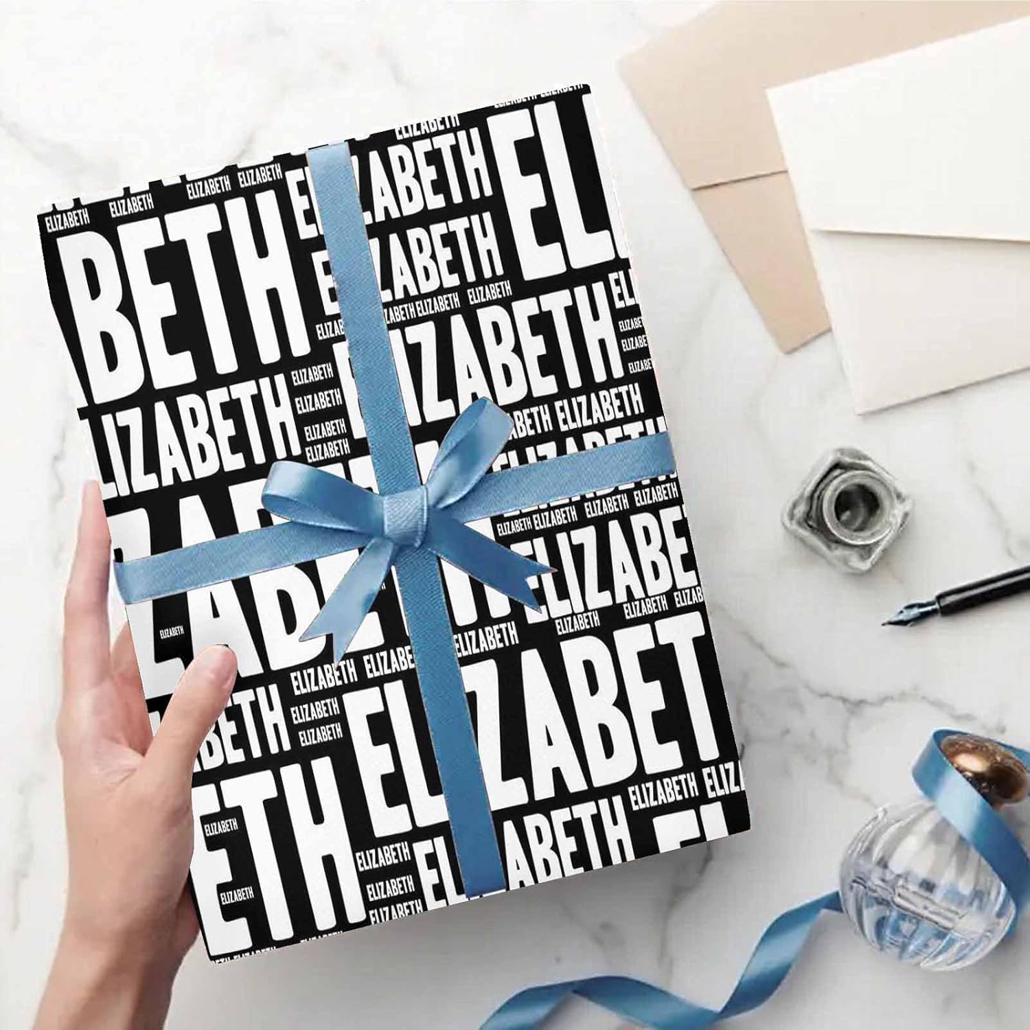 Papel negro de envoltura de regalo personalizado para niños, mujeres, hombres, fiesta de cumpleaños, Navidad, papel de regalo personalizado, rollo