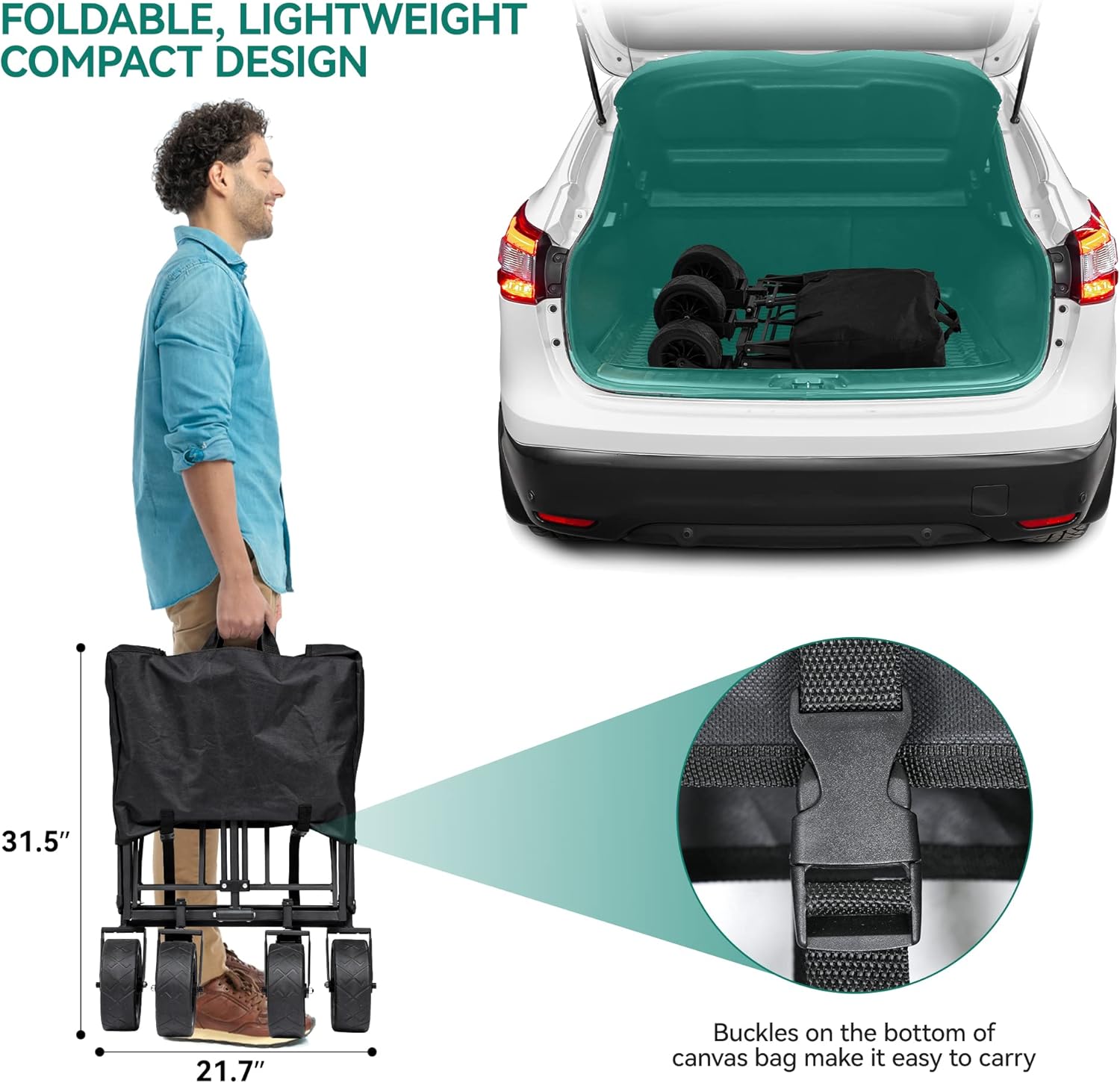 YITAHOME Carro de playa con ruedas universales grandes, carro plegable con mesa, 2 soportes para bebidas, gran capacidad de carga de 220 libras,