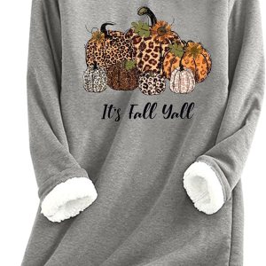 Sudadera con forro polar cálido y sherpa para mujer, diseño de calabaza con texto en inglés “It’s Fall Y’all”, sudadera térmica para invierno Sudadera con forro polar cálido y sherpa para mujer, diseño de calabaza con texto en inglés “It’s Fall Y’all”, sudadera térmica para invierno