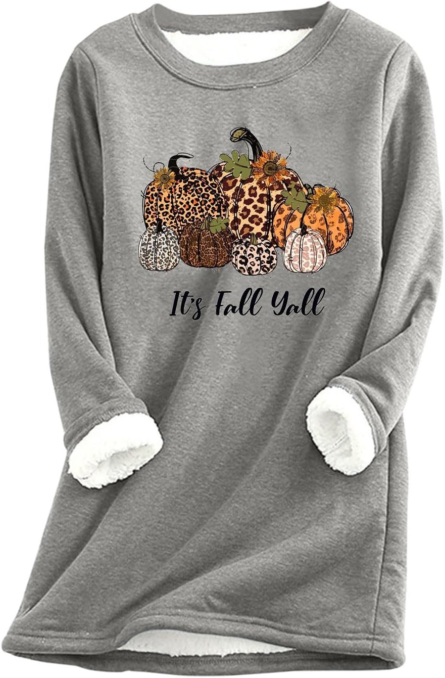 Sudadera con forro polar cálido y sherpa para mujer, diseño de calabaza con texto en inglés “It’s Fall Y’all”, sudadera térmica para invierno