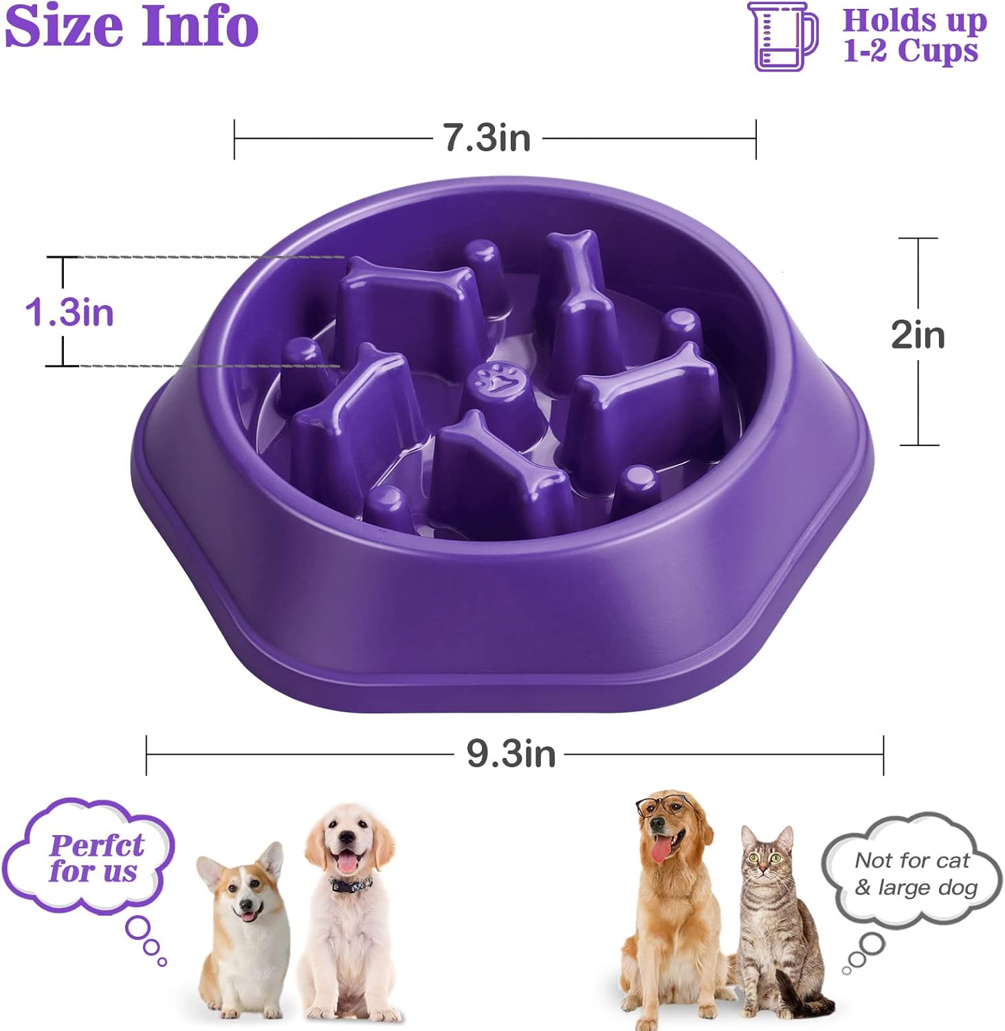 UPSKY Cuenco de alimentación lenta para perro, antiasfixia, alimentación lenta, cuenco de rompecabezas interactivo para detener la hinchazón, plato