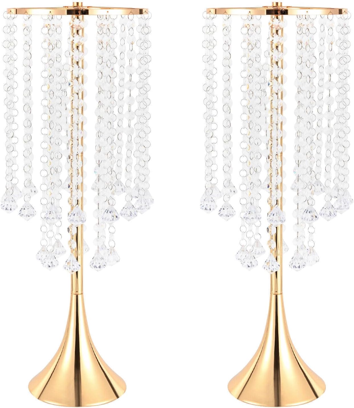 Jarrón de cristal dorado de 2 piezas, 21.9 pulgadas, soporte de flores de cristal acrílico, arreglo de mesa, mesa de boda, decoración de flores para