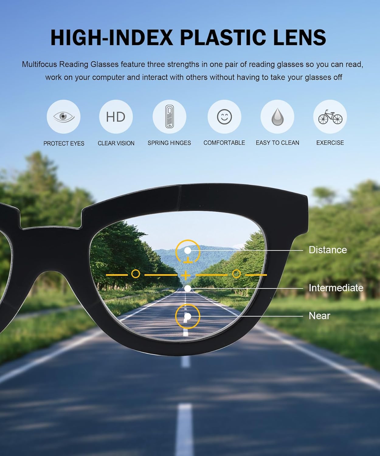 Eyekepper Paquete de 4 lentes de lectura progresivos multifocales para mujer, media luna, lectores multifocales +3.5