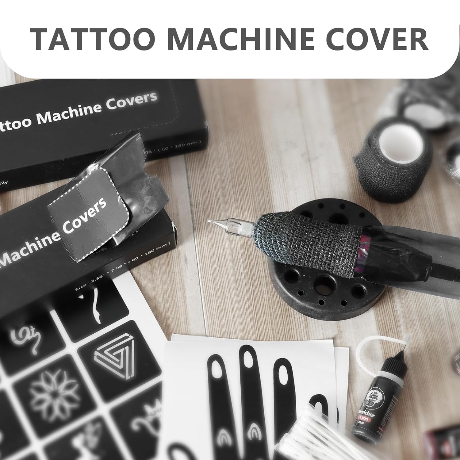 300 cubiertas para máquina de tatuaje con 4 envolturas de agarre y soporte para bolígrafo, cubiertas para bolígrafos de tatuaje ZHOOGE de 2.4 x 7