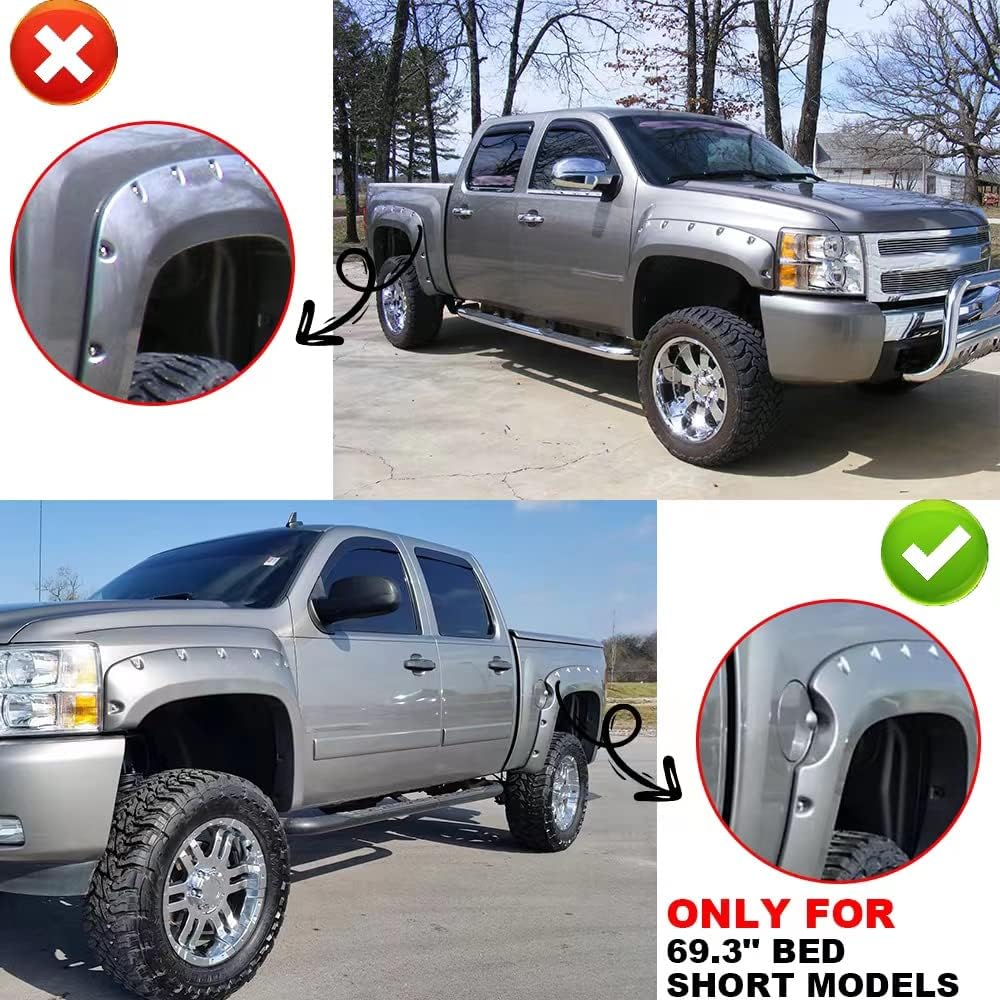 G-PLUS 4 guardabarros de rueda Chevy Silverado 1500 caja plana corta, arco interno de doble cabina 2007-2013 69.3 in, solo carrocería de Silverado