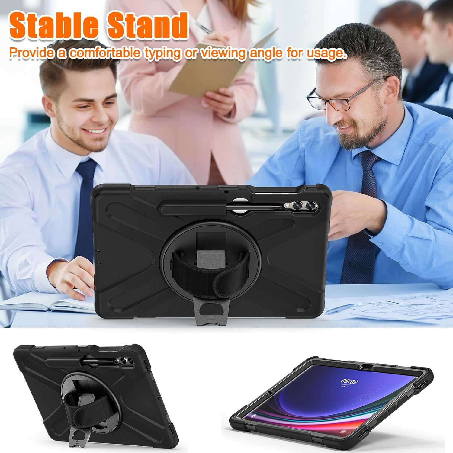 Funda para Galaxy Tab S7 FES8 PlusS7 Plus, grado militar, a prueba de golpes, con correa para manohombro, soporte giratorio para Samsung Galaxy Tab