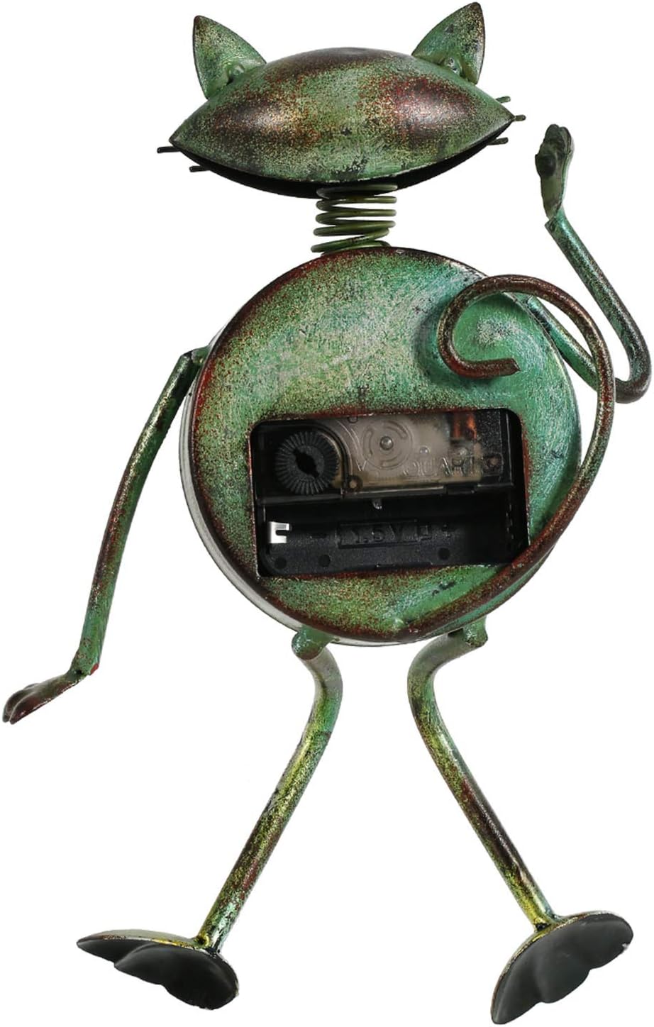 HUIOP Reloj de gato hecho a mano, estilo vintage, de metal, de hierro, estatuilla de gato, reloj de mesa silencioso, práctico reloj con batería AA