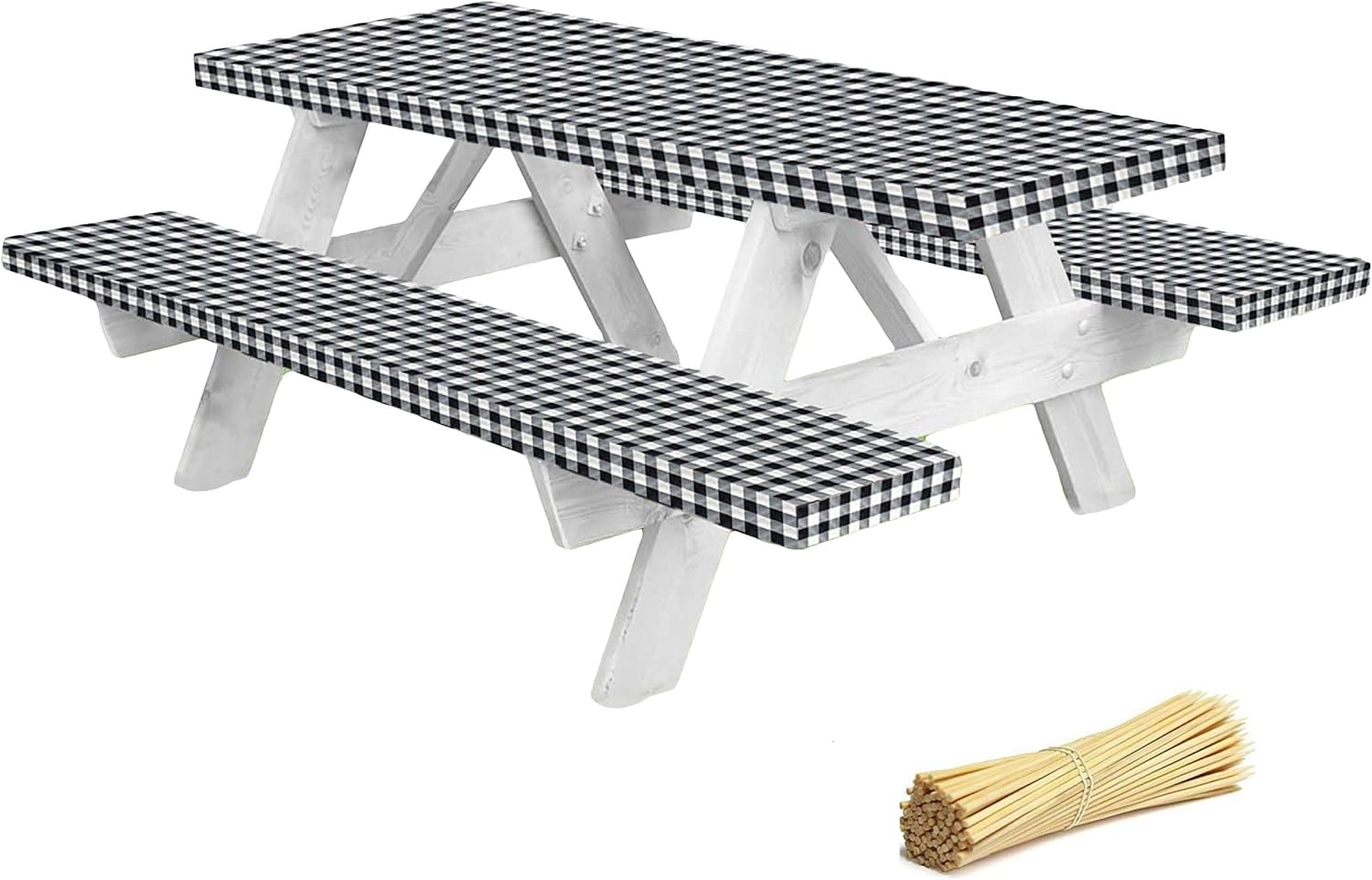 Funda de mesa de picnic de alta calidad con fundas de banco, fundas de vinilo ajustables para mesa de picnic con accesorios elásticos de campamento