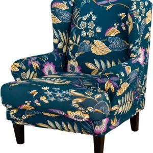 FUANGUI Funda elástica para silla con respaldo de ala, 2 piezas, fundas impresas para silla de ala con funda de cojín, tela de elastano, funda de FUANGUI Funda elástica para silla con respaldo de ala, 2 piezas, fundas impresas para silla de ala con funda de cojín, tela de elastano, funda de