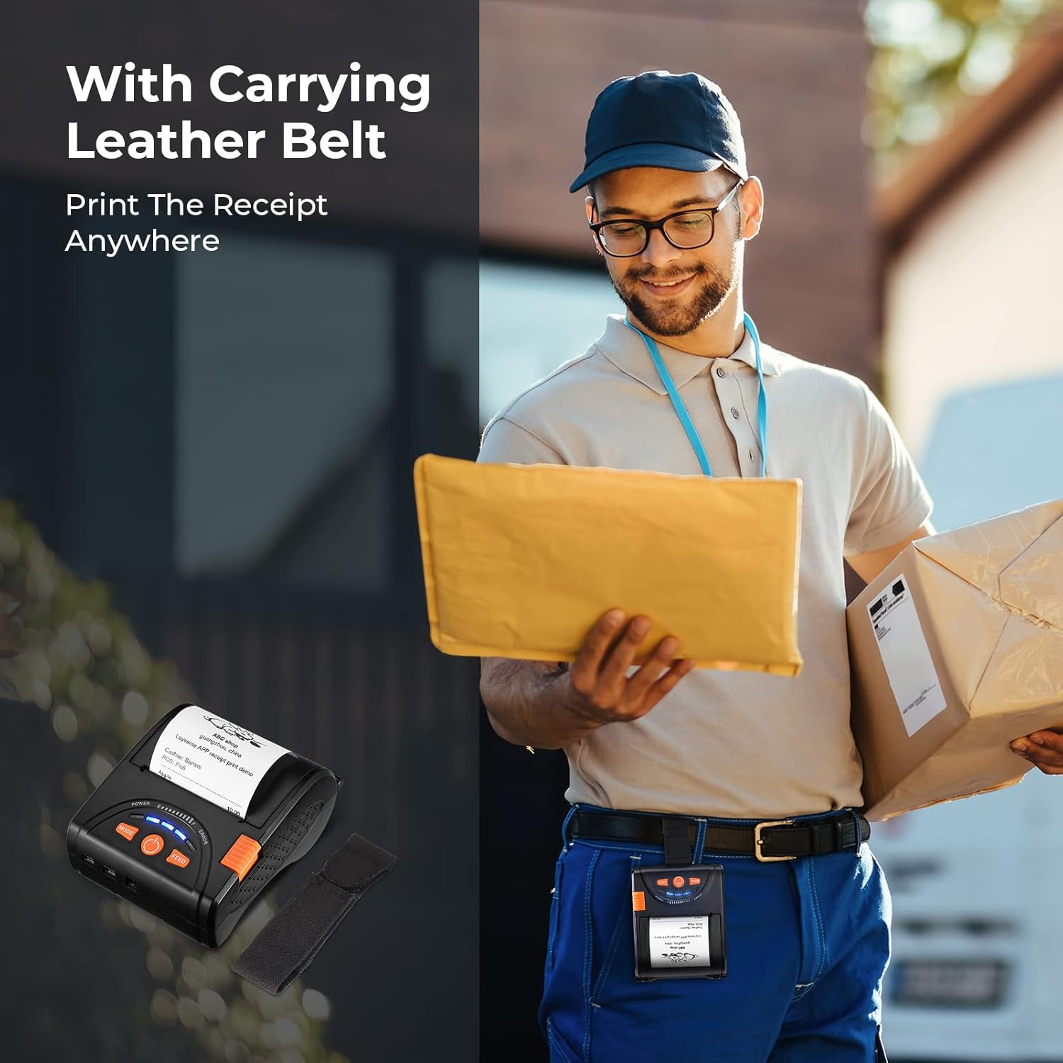 MUNBYN Mini impresora de recibos Bluetooth inalámbrica de 2.283 in y papel térmico de 2 14 x 50 pies (20 rollos), papel de recibo de 2.283 in sin BPA