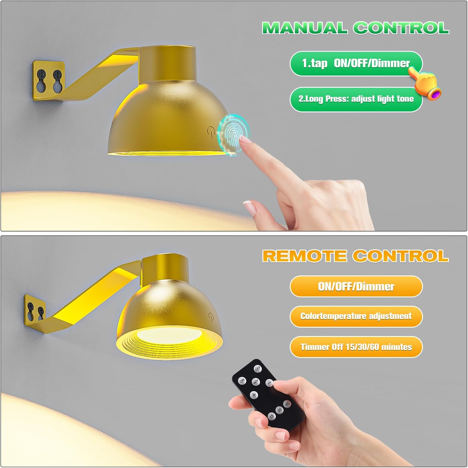 Luz de imagen funciona con pilas, luz dorada con control remoto y brillo ajustable temperatura de color para resaltar pinturas, fotografías u otros