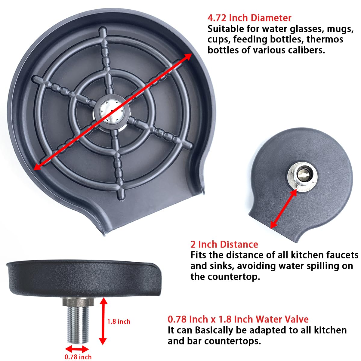 Kanehosi Enjuagadora de vidrio para fregadero de cocina, enjuague de taza de grifo de acero inoxidable para fregadero, base de ABS duradero,