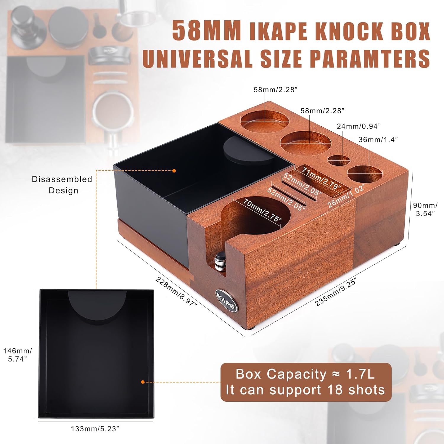 IKAPE V5 – Caja organizadora de café expreso apta para almacenamiento de 2.283 in, distribuidor, portafiltro y accesorios de pantalla de disco, base