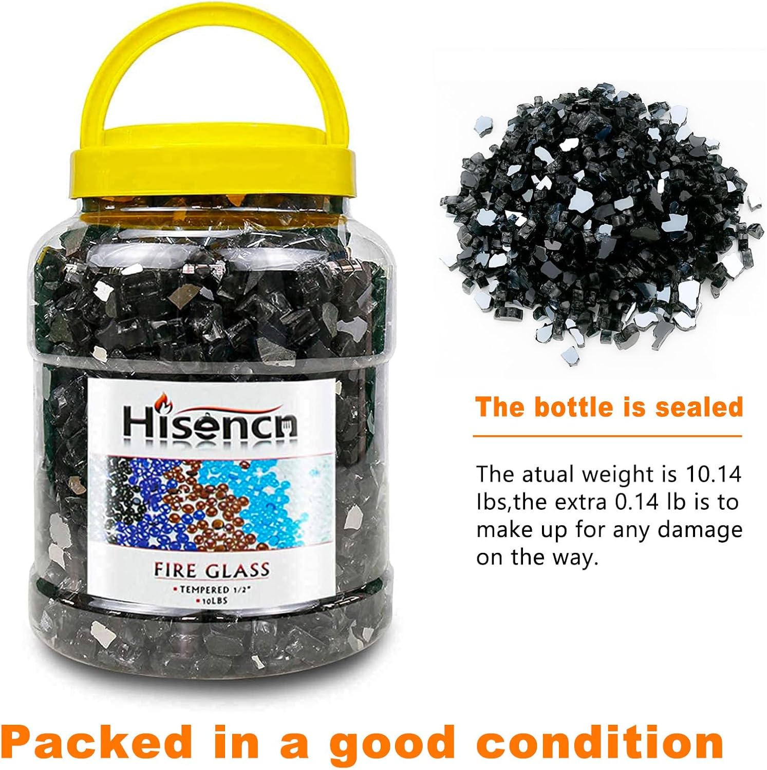 Hisencn 12 pulgada 10-libras mezclado hoguera de vidrio para interior y exterior chimeneas de gas de vidrio de fuego, cuencos de fuego, jardín