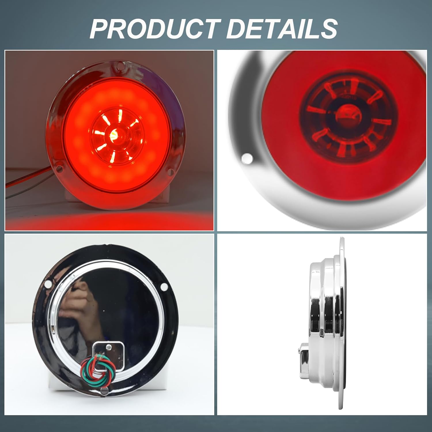Biqing 2 luces traseras redondas de 4 pulgadas, luces traseras LED rojas de 24 V, luces traseras de freno para remolque, 24 LED, montaje de brida