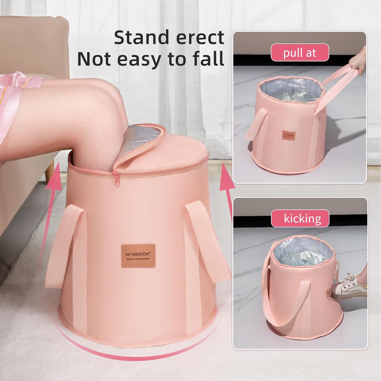 Cuenca plegable de 20 L, multifuncional, portátil, con asas, para viajes, al aire libre, campamento, portátil, para remojar los pies (rosa)