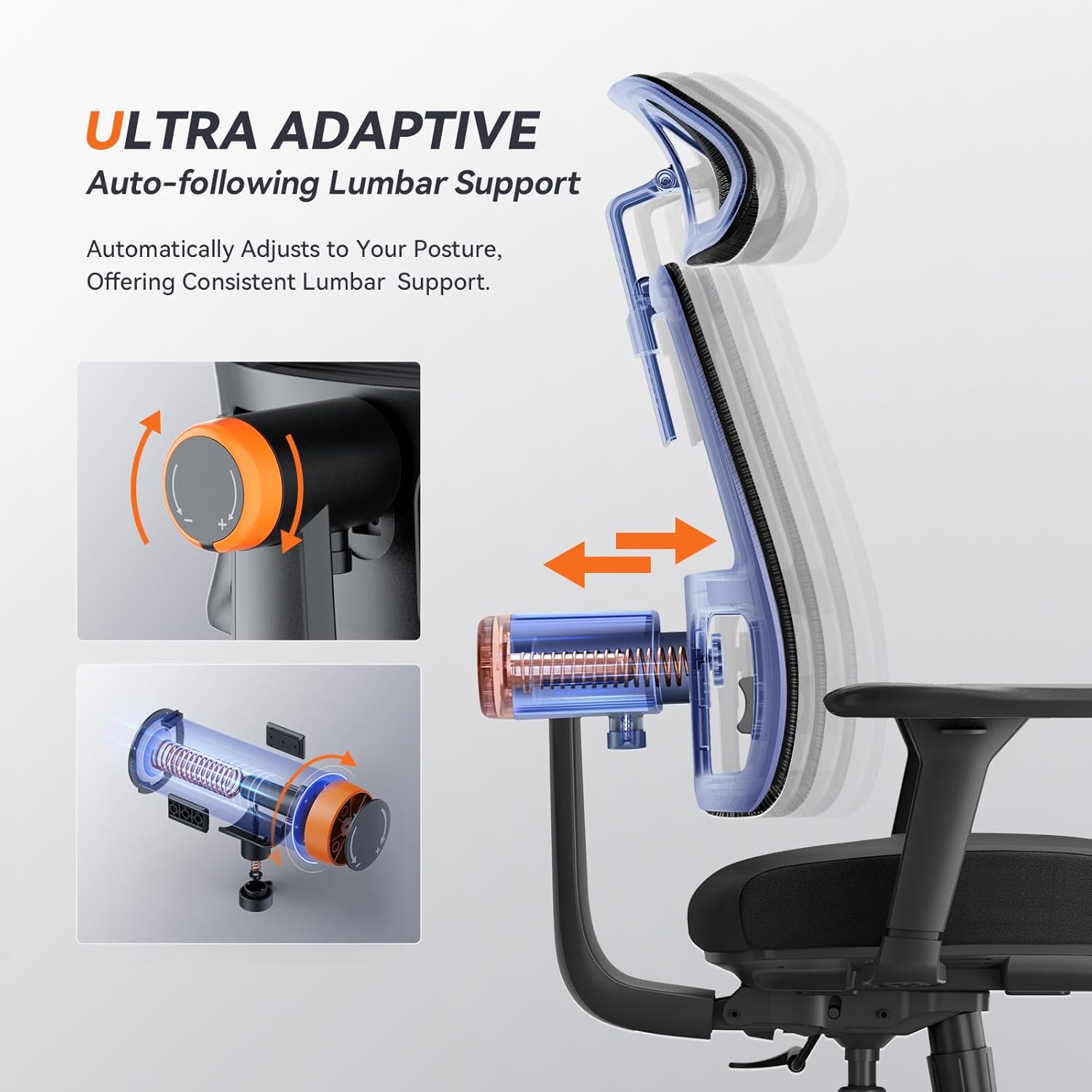 Newtral Silla ergonómica de oficina en casa, silla de escritorio de respaldo alto con soporte lumbar adaptativo único, reposacabezas ajustable,