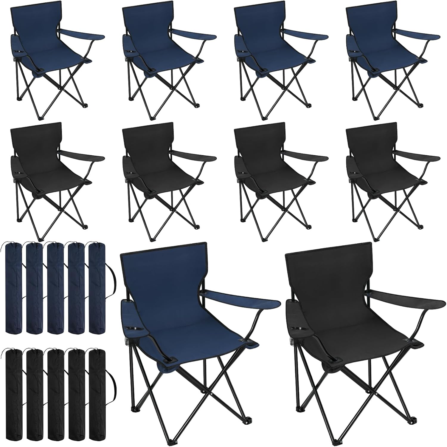 Huwena Paquete de 10 sillas plegables de camping con bolsa de transporte, sillas de césped portátiles para exteriores, sillas de playa ligeras
